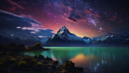 Wall Mural - majestic mountain peak reflects tranquil galaxy in serene nature generated by ai