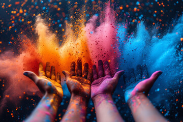 An energetic burst of colorful powder exploding during a color run event, capturing the lively and carefree spirit of participants. Concept of active and vibrant fun. Generative Ai.