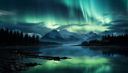 Wall Mural - majestic mountain range reflects tranquil night sky beauty generated by ai