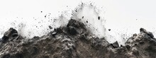 Rock Stone White Background Fall Black Falling Space Isolated Splash Dust Mountain Cliff Flying. Earth Stone Boulder Texture Rock Abstract Broken Powder White Dirt Blast Float Burst Fantasy Surface