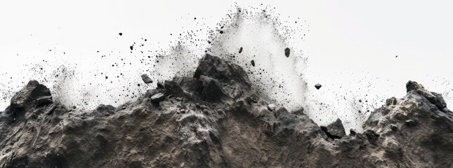rock stone white background fall black falling space isolated splash dust mountain cliff flying. ear