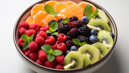 Sticker - Fresh fruit salad with raspberry, blueberry, strawberry, and kiwi generated by AI