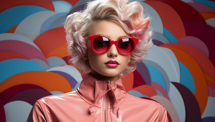 Sticker - Beautiful blond woman in sunglasses exudes elegance and sensuality generated by AI