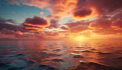 Poster - Sunset over water, nature beauty reflected in tranquil seascape generated by AI