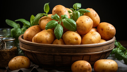 Poster - Fresh organic vegetables on wooden table, healthy eating meal generated by AI