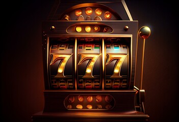 Wall Mural - Casino banner, slot machine with 777 symbols and golden coin. Generation AI. Generative AI