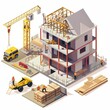 Isometric Illustration of a Busy Construction Site. Generative ai