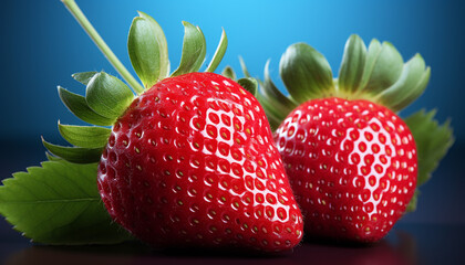 Wall Mural - Freshness and sweetness of ripe strawberry, a healthy dessert generated by AI