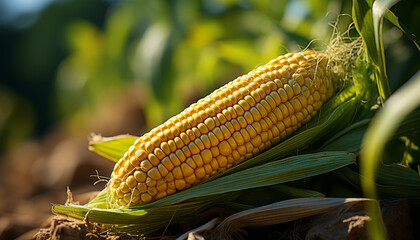 Poster - Fresh organic corn on the cob, a healthy summer meal generated by AI