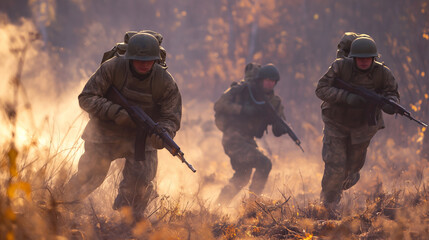 Wall Mural - Russian soldiers on battlefield