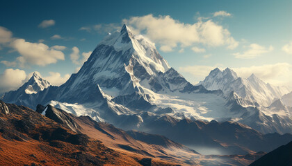 Poster - Majestic mountain peak, snow capped and tranquil, a breathtaking adventure generated by AI