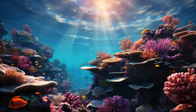 Underwater Reef Fish In Nature, Coral Animal Water Tropical Climate Generated By AI