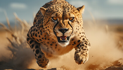 Sticker - Majestic cheetah walking in the wilderness, hunting with speed generated by AI