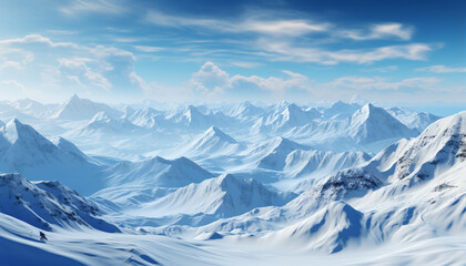 Wall Mural - Winter landscape  majestic mountain range, snow covered peaks, tranquil scene generated by AI