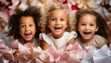 Poster - Smiling girls, cheerful boys, cute child, happiness, joyful celebration generated by AI