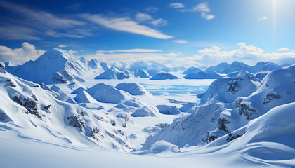 Frozen mountain peak in tranquil winter landscape, a breathtaking adventure generated by AI
