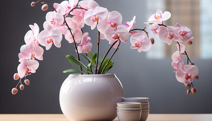 Poster - A fresh pink orchid blooms, bringing nature indoors generated by AI