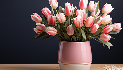 Wall Mural - A vibrant bouquet of multi colored tulips brings freshness generated by AI