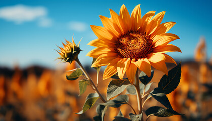 Canvas Print - Sunflower, yellow plant, outdoors, summer, leaf, close up, flower generated by AI