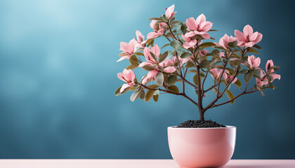 Wall Mural - A fresh pink flower blossoms in a nature filled vase generated by AI