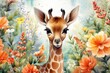 Adorable animal in flowery garden, perfect for kids room or wallpaper. Generative AI