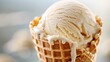 Waffle Cone Happiness, close-up of a delicious scoop of ice cream nestled in a crispy waffle cone, generative AI