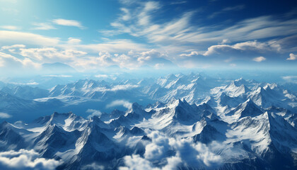 Sticker - Majestic mountain peak, blue sky, snow covered landscape, panoramic beauty generated by AI