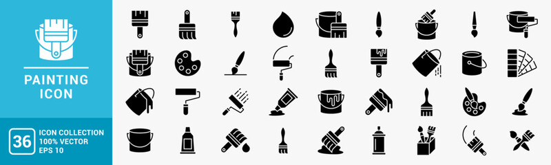 Collection of painting related icons, various painting tools, paint icons icon template editable resizable EPS 10