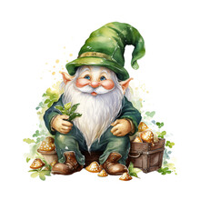 An Illustration Of A Happy Garden Gnome Holding A Flower.