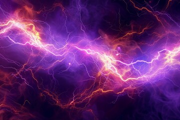 Vibrant background with lightning bolts on violet, colorful neon light, electrical texture, high energy, voltage.