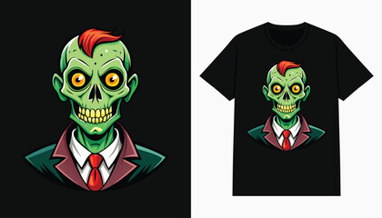 Wall Mural - zombie skull t-shirt design. cartoon zombie head illustration for tee, apparel and clothing