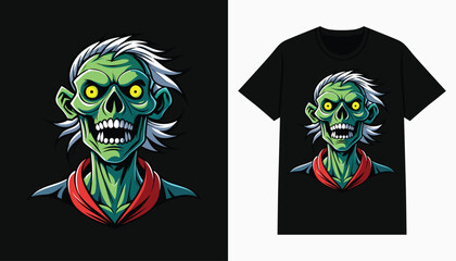 Wall Mural - zombie skull t-shirt design. cartoon zombie head illustration for tee, apparel and clothing