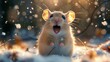 Funny portrait of surprised field mouse. Wondering and scared about the first snowfall encounter rodent opened its mouth.