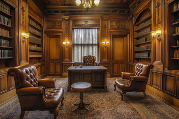 Wall Mural - law office with a traditional design and wood paneling.