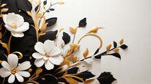 Abstract Black And Gold And White Floral In The Corner Background
