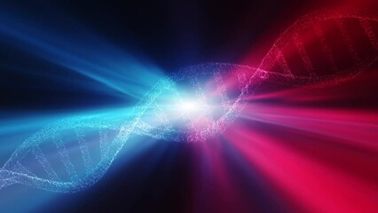 Wall Mural - glowing dna chain rotation on shining red blue loop motion bacground.