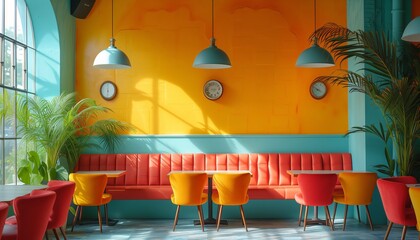 Wall Mural - colorful retro cafe room with colorful