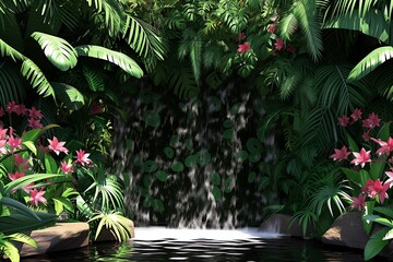  Dramatic backdrop of a roaring waterfall in a lush jungle, perfect for an adventurous and dynamic wallpaper. Generative AI