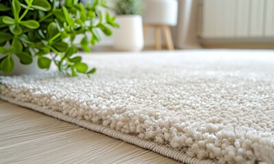 Poster - Close up of synthetic carpet on laminate in home interior