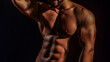 Muscular body. Muscular man. Male body, muscle shape, strong man. Athletic man posing shirtless. Gay with naked torso. Muscular model. Sport men body concept. Muscular power. Strong and sexy.