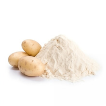Close Up Pile Of Finely Dry Organic Fresh Raw Potato Flour Powder Isolated On White Background. Bright Colored Heaps Of Herbal, Spice Or Seasoning Recipes Clipping Path. Selective Focus