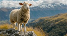 Sheep On A Rock At The Top Of A Mountain Footage