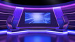 3D rendering background is perfect for any type of blue neon background with podium. News studio backgdrop TV