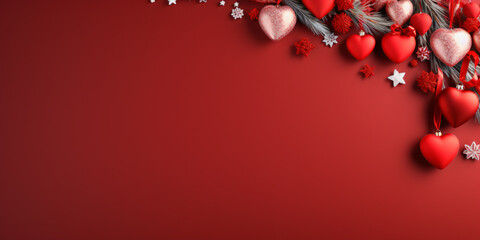 Wall Mural - Valentine's Day background. hearts on red background. Valentine banner or greeting card.