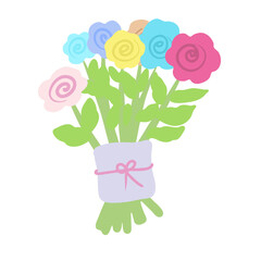  Bouquet of colorful roses on white background vector illustration