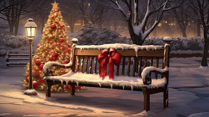 Poster - holiday christmas bench