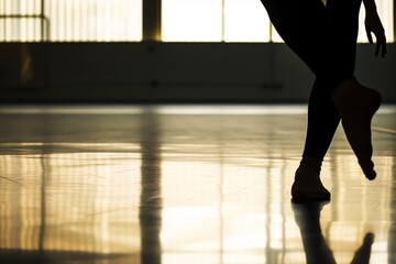 Poster - person in dance pose with studio empty, floor glossy