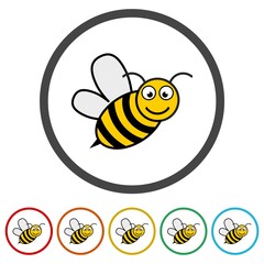 Poster - Cute Cartoon Bee. Bee icon. Set icons in color circle buttons