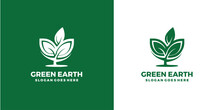 Earth And Leaf Combination Logo Icon Graphic Template Vector.