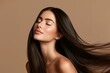 © LimeSky - Happy woman with beautiful long hair and smooth clean skin against a colored background